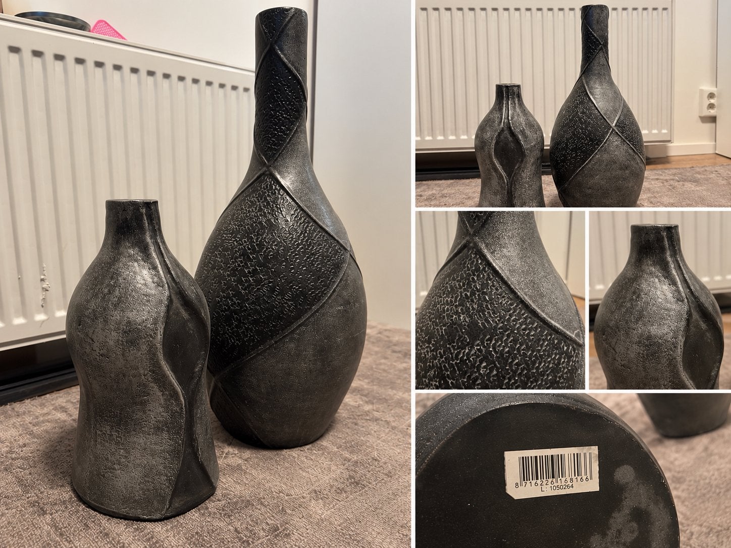 Set van 2 decoratieve vazen, grijs/zwart, Ophalen