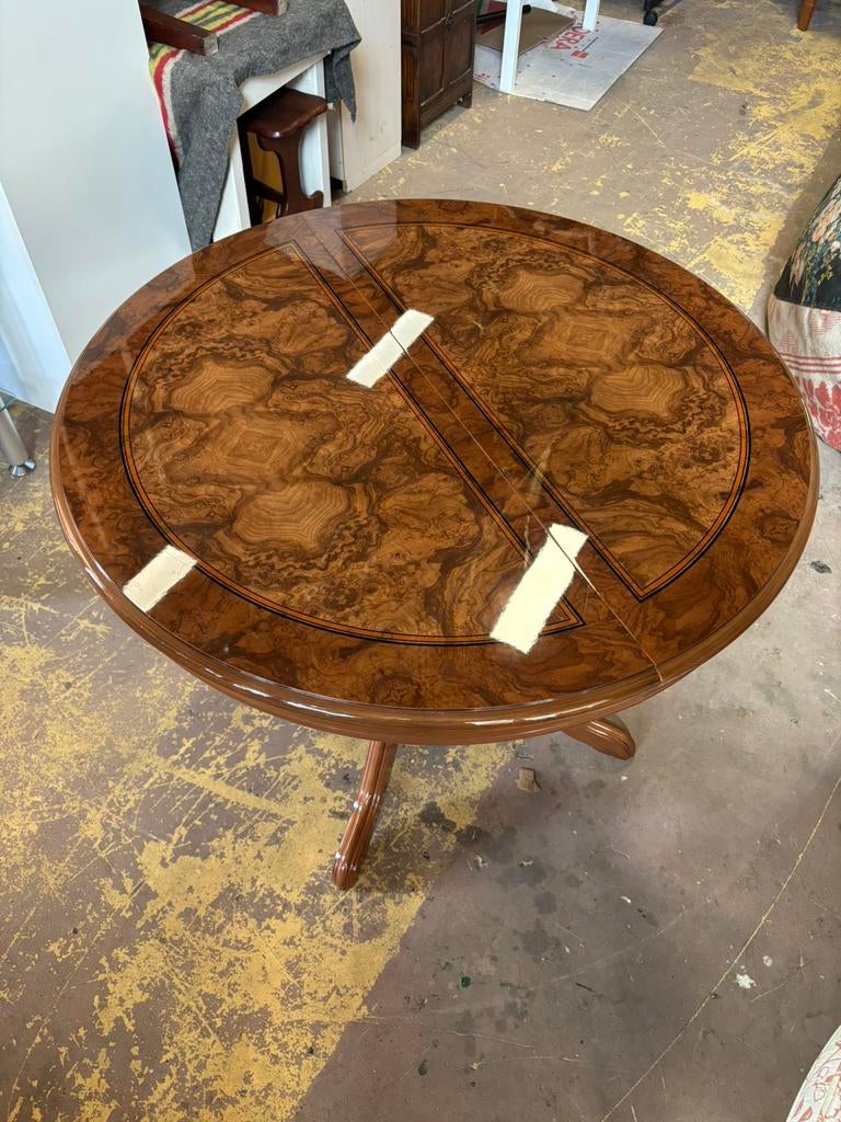 Antieke stijl uitschuiftafel gelakt - 95x75H, Ophalen of Verzenden