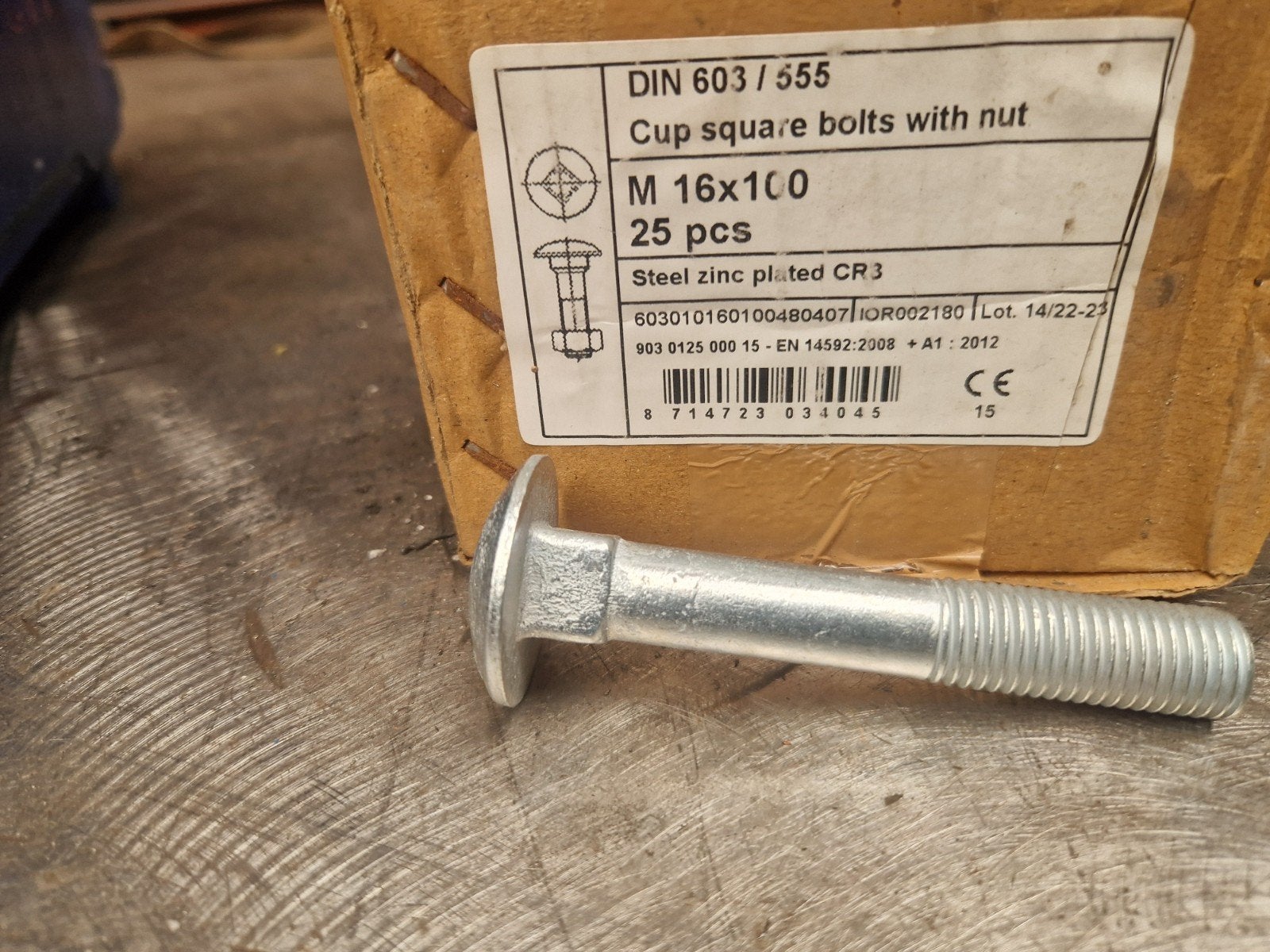 Slotbout thermisch verzinkt m16 x100   200 stuks, Ophalen of Verzenden, Nieuw