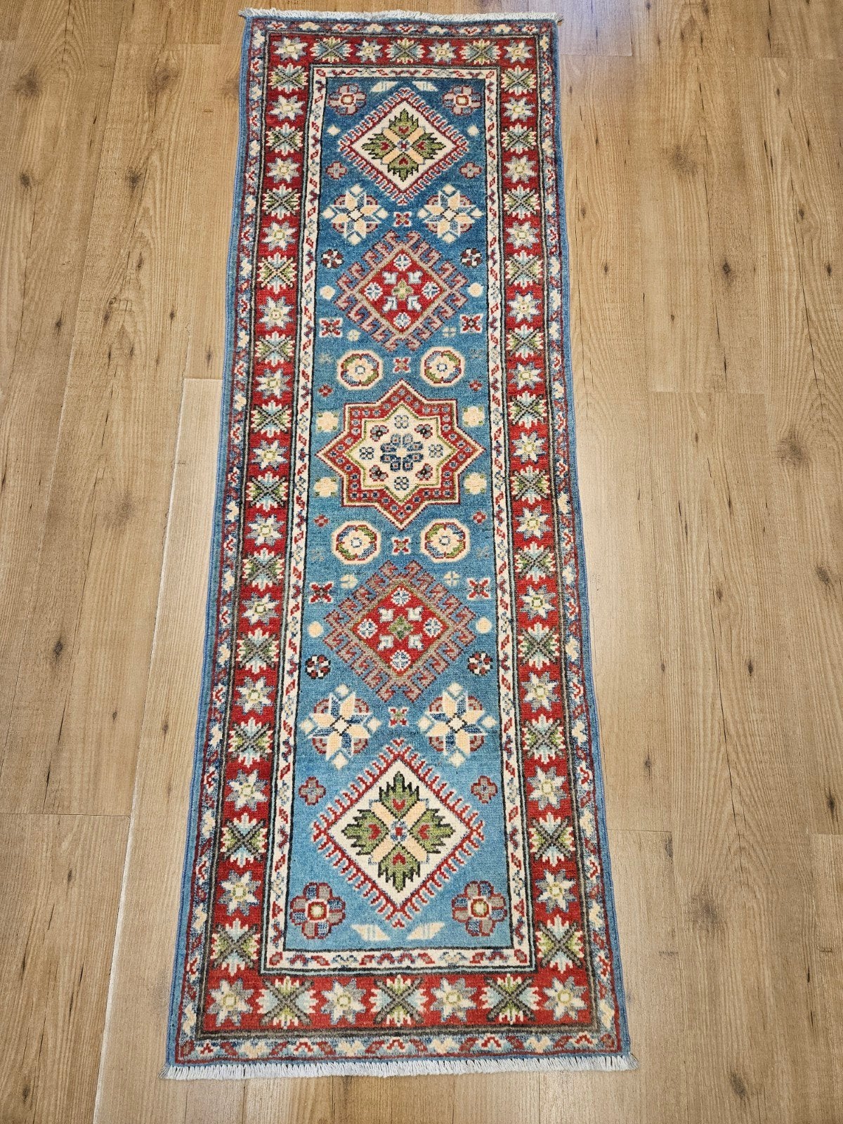 Handgeknoopt oosters wollen tapijt loper kazak 174x60, Info@SlatsAntiek.nl, Crème, Perzisch, Vof Slats Antiek
