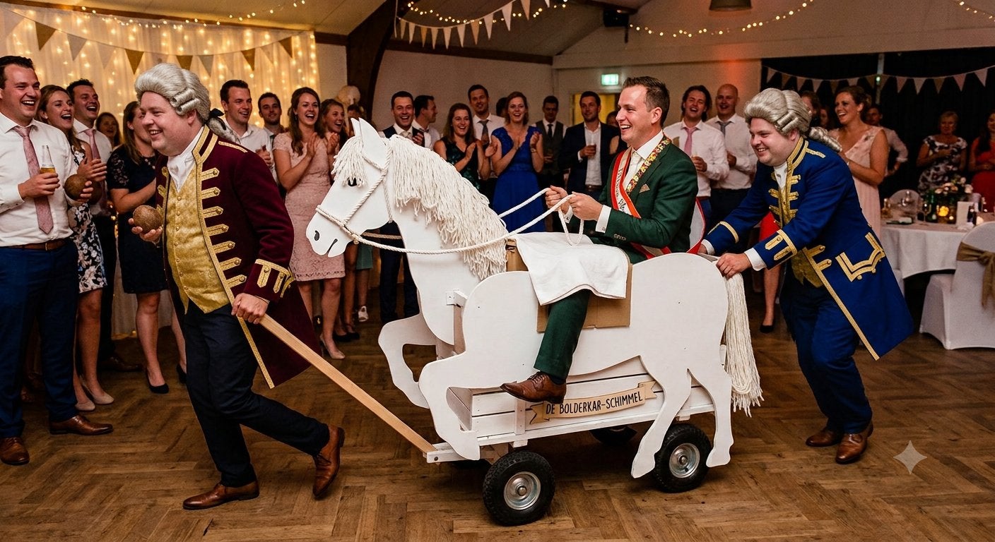 Prins op witte paard met lakeienpakken te huur, Ophalen, Overige maten, Zo goed als nieuw, Kleding