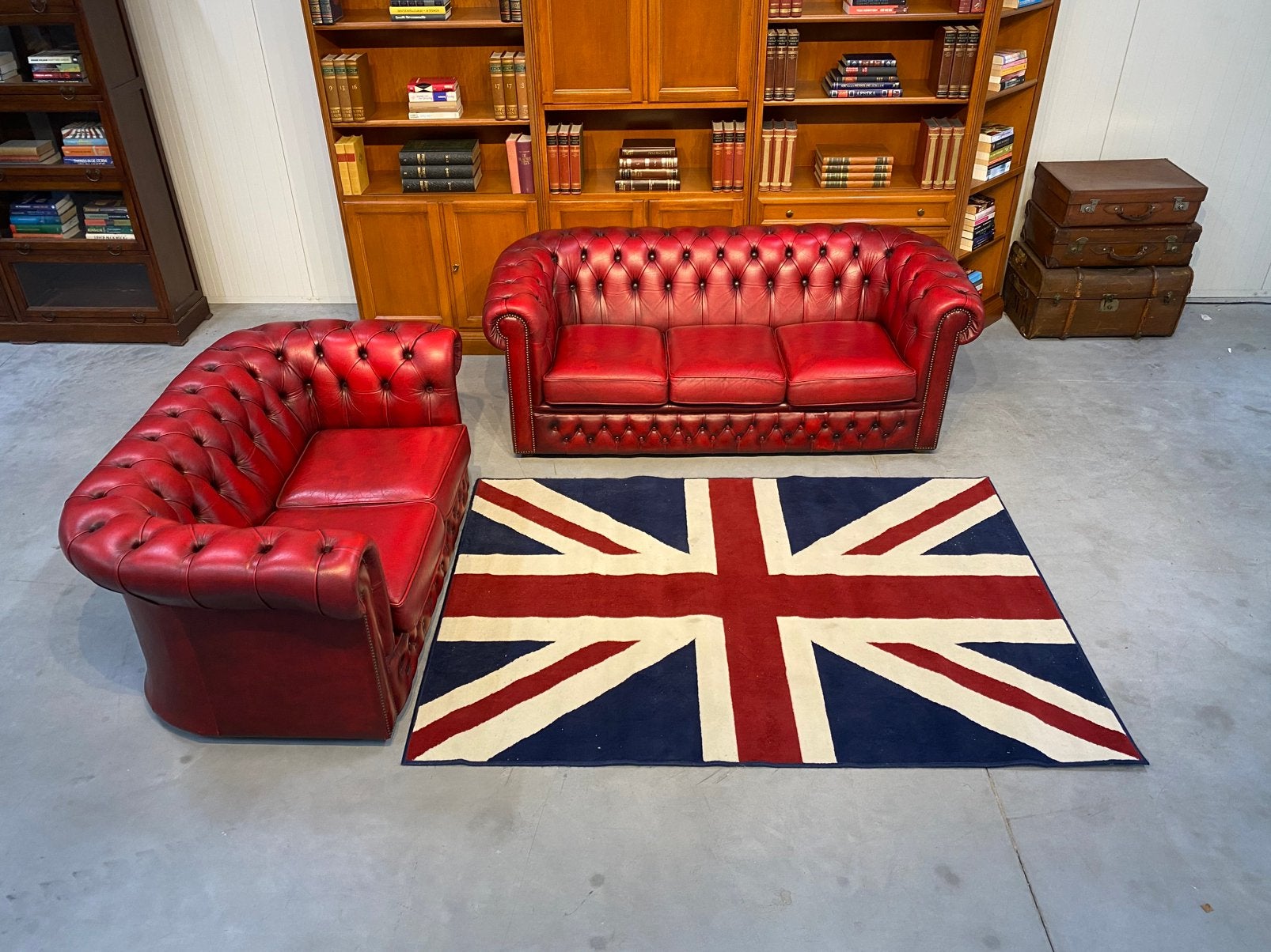 Compacte Chesterfield 3+2 zit bankstel Oxblood rood, Huis en Inrichting, Ophalen, 125 cm of meer, Leer, Zo goed als nieuw