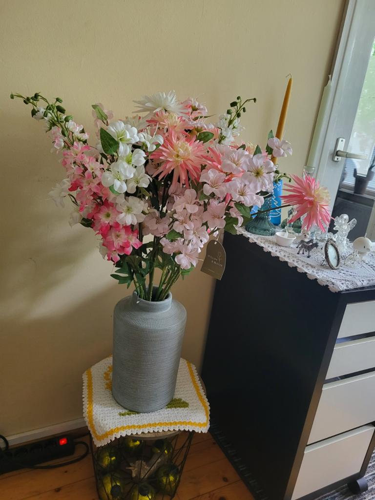 Bos kunstbloemen met vaas, Binnen, Roze, 45 cm, Nieuw