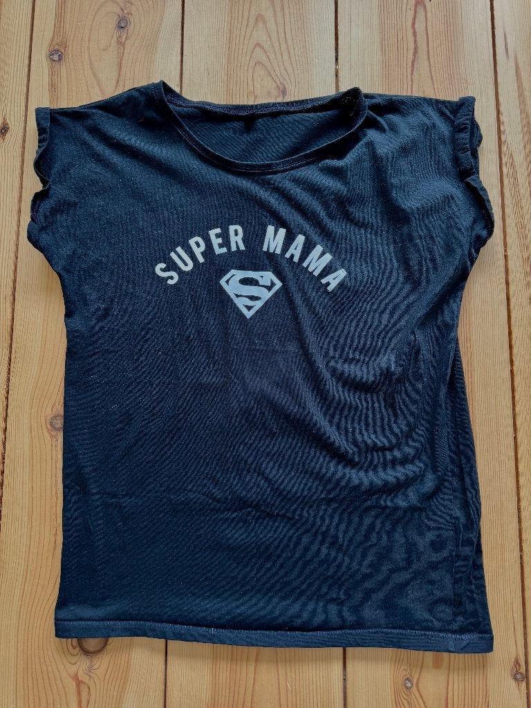 Shirt / Top Super Mama - Zwart - Small / maat 36, Zwart, Ophalen of Verzenden, Zo goed als nieuw, Korte mouw