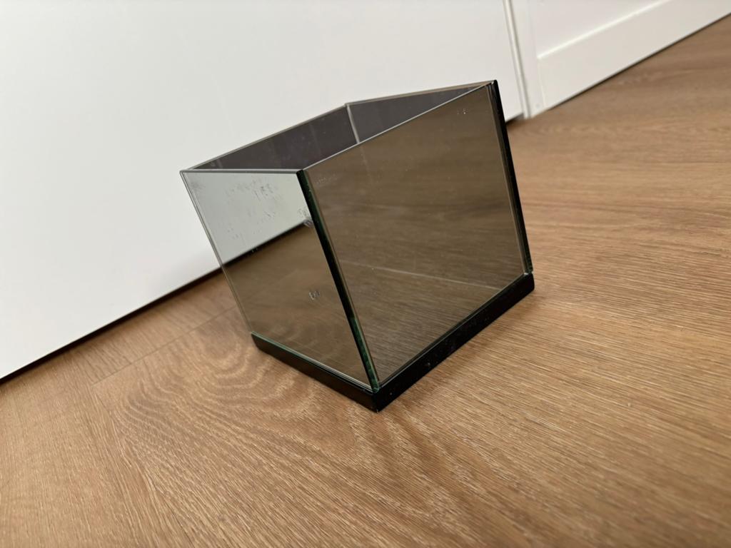 Spiegel glazen waxinelichthouder / sfeerhouder, Ophalen of Verzenden, Zwart, Overige materialen, Minder dan 25 cm