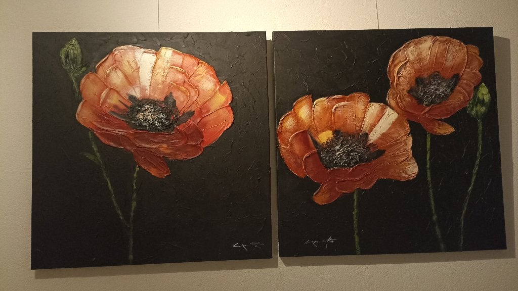 2 vierkanten schilderijen van 1 meter, Huis en Inrichting, Woonaccessoires | Schilderijen, Tekeningen en Foto's, Ophalen, Zo goed als nieuw