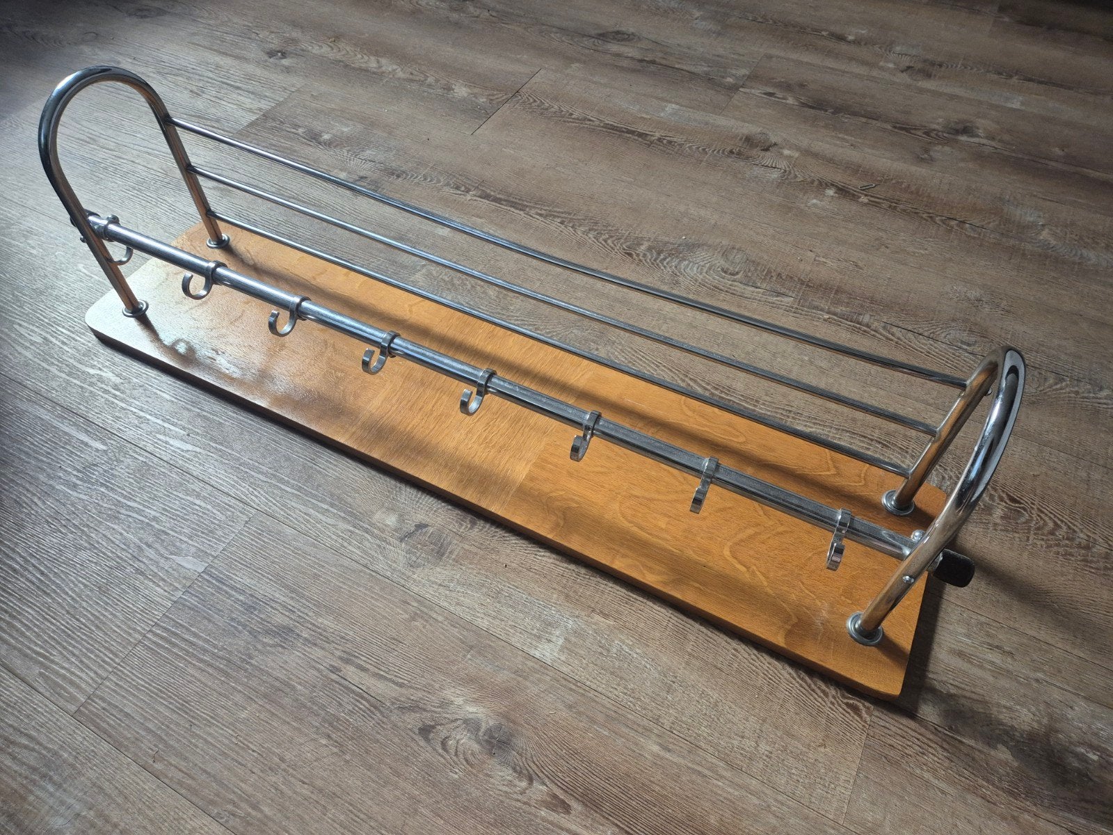 Vintage kapstok teakhout chroom wandkapstok jaren 60, Huis en Inrichting, Woonaccessoires | Kapstokken, Wandkapstok, Ophalen of Verzenden