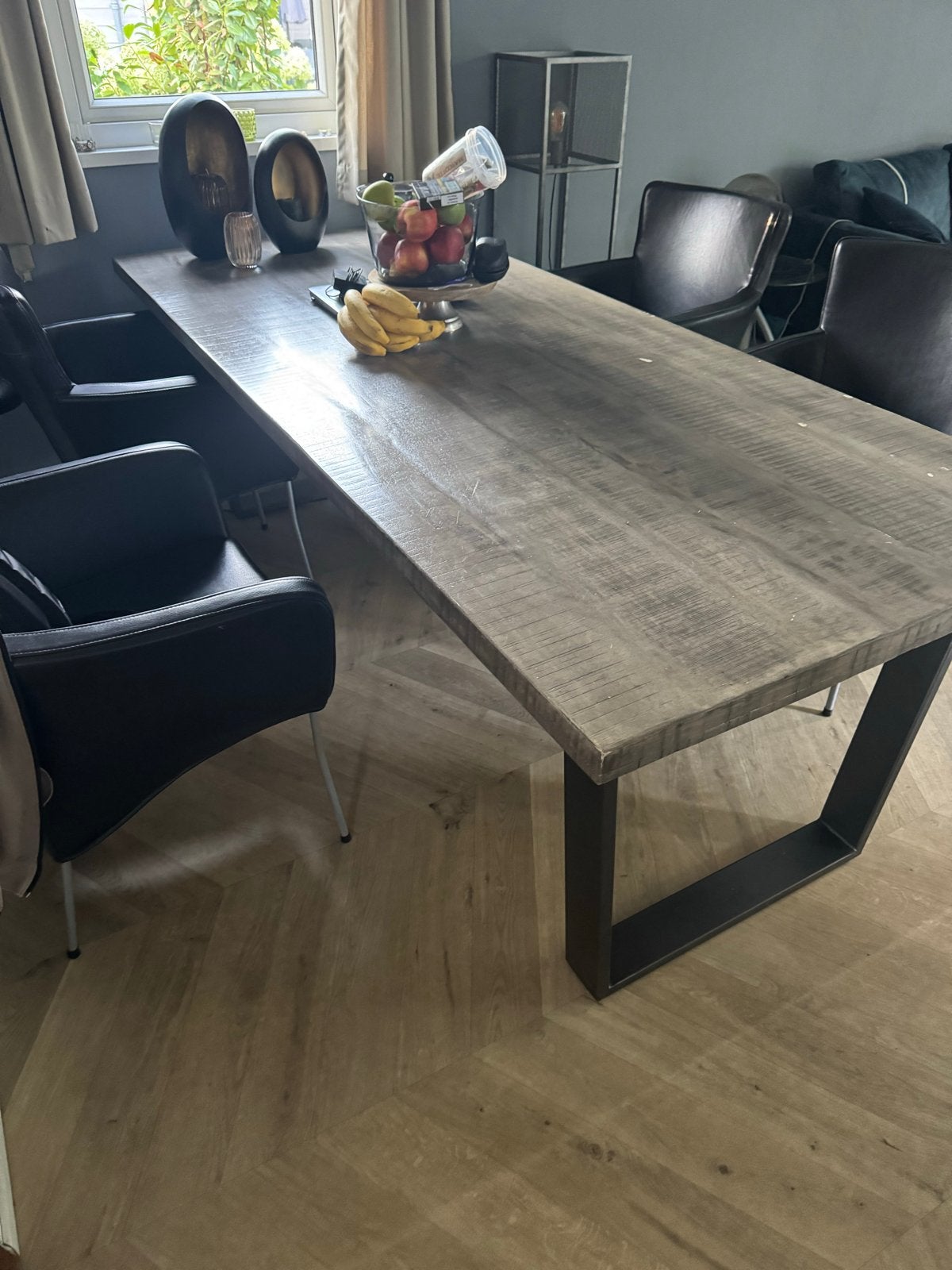 Robuuste eettafel met metalen onderstel, Ophalen, Gebruikt, 50 tot 100 cm, Vijf personen of meer