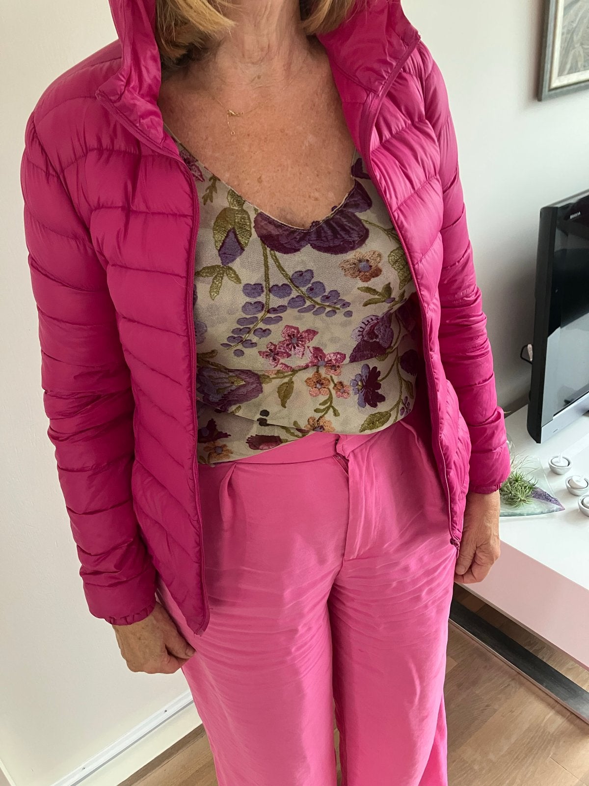 Benetton fuchsia donsjack, valt als XS, Ophalen of Verzenden, Gedragen, Maat 34 (XS) of kleiner, Roze