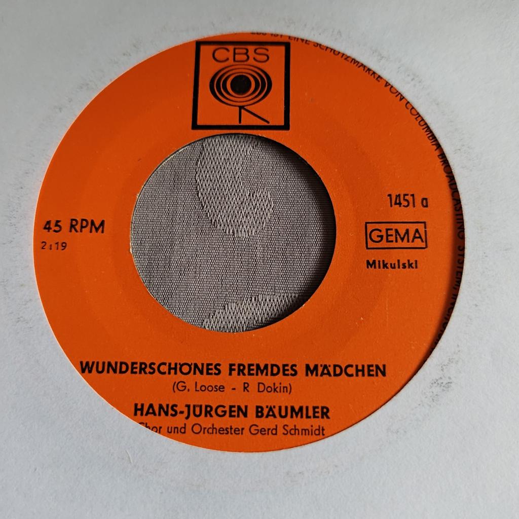 Hans-Jürgen Bäumler - Wunderschönes Fremdes Mädchen Single, Gebruikt, 7 inch, Single, Ophalen of Verzenden