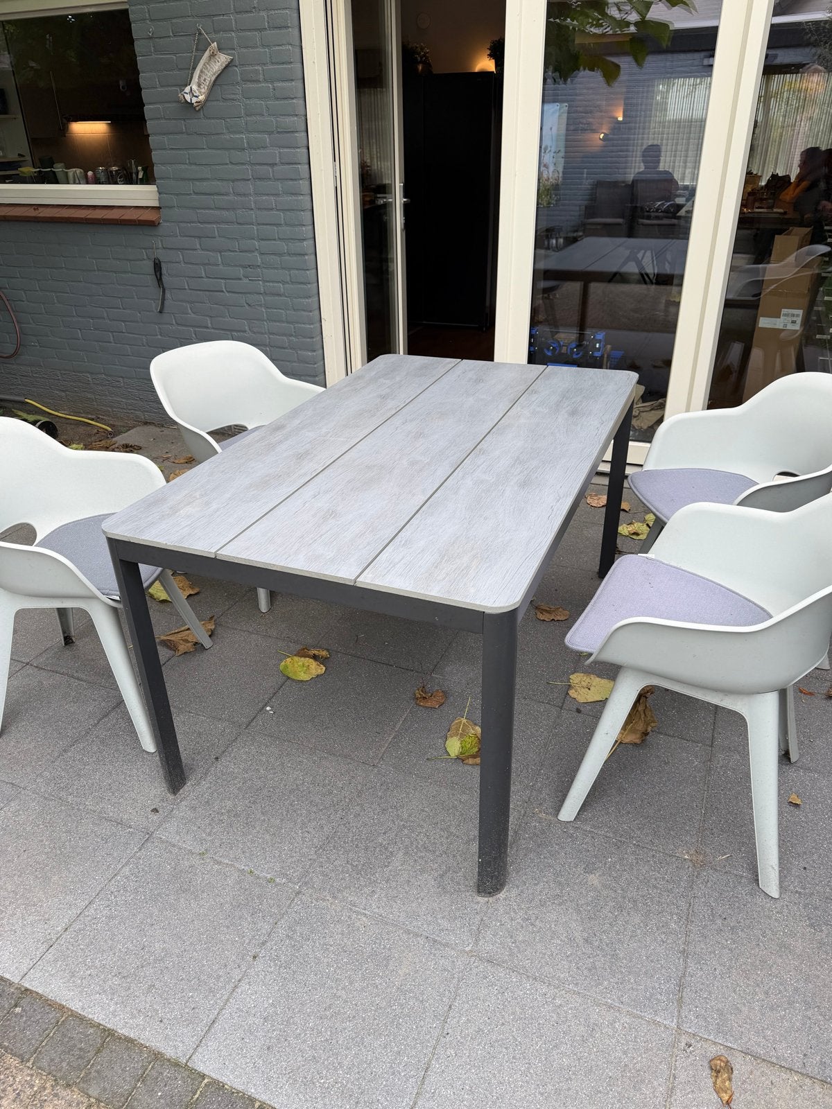 Tuintafel met 4 stoelen - 90x150 cm, Tuin en Terras, Ophalen, Gebruikt, Eettafel, Tuinset