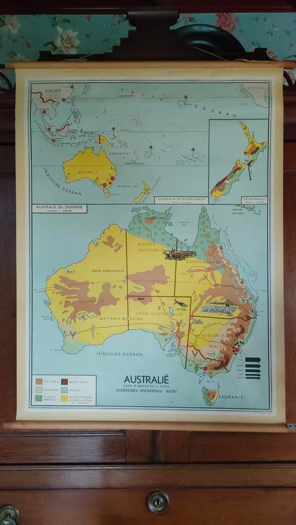 Vintage Landkaart Australië - Druk J. van Boekhoven, Overige gebieden, Landkaart, Druk J. van Boekhoven, 1800 tot 2000