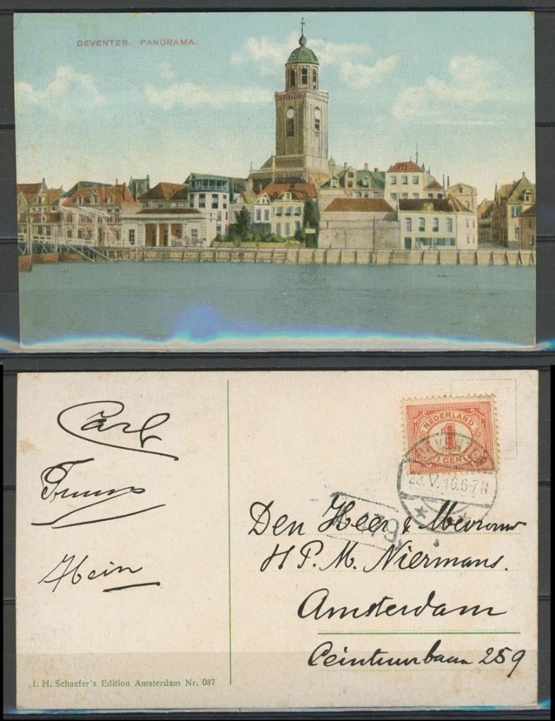 Deventer IJsel Panorama 1916 Ansichtkaart 1001 jdu, Ophalen of Verzenden, Voor 1920, Gelopen, Overijssel