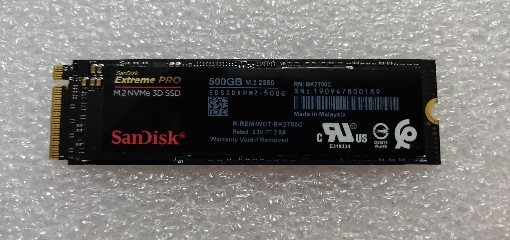SanDisk Extreme PRO 500GB NVMe M.2 SSD – 100% Health – 75h, Ophalen, Intern, Gebruikt, SSD