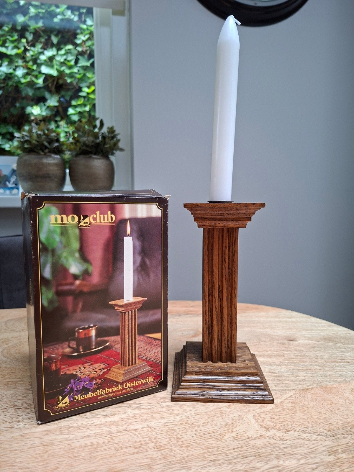 Mooie houten kandelaar van Meubelfabriek Oisterwijk, Ophalen, Nieuw