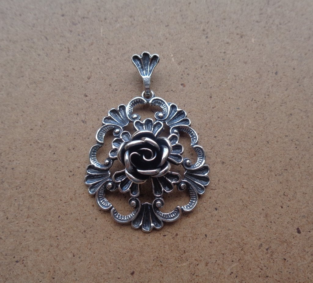 zilveren TEKA hanger met roos [978], Verzenden, Zo goed als nieuw, Bloem of Plant, Zilver