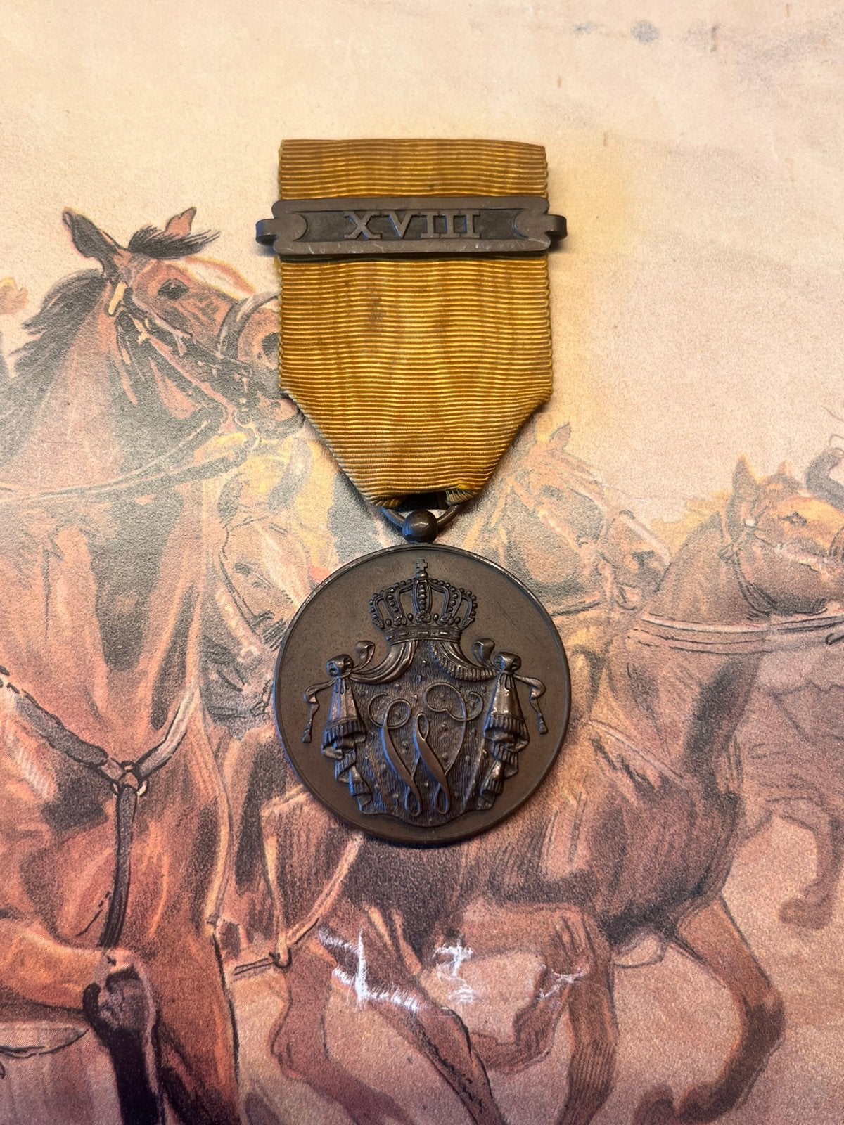 Trouwe Dienst Medaille Brons met gesp XVIII Kon. Landmacht, Ophalen of Verzenden, Landmacht, Nederland, Lintje, Medaille of Wings