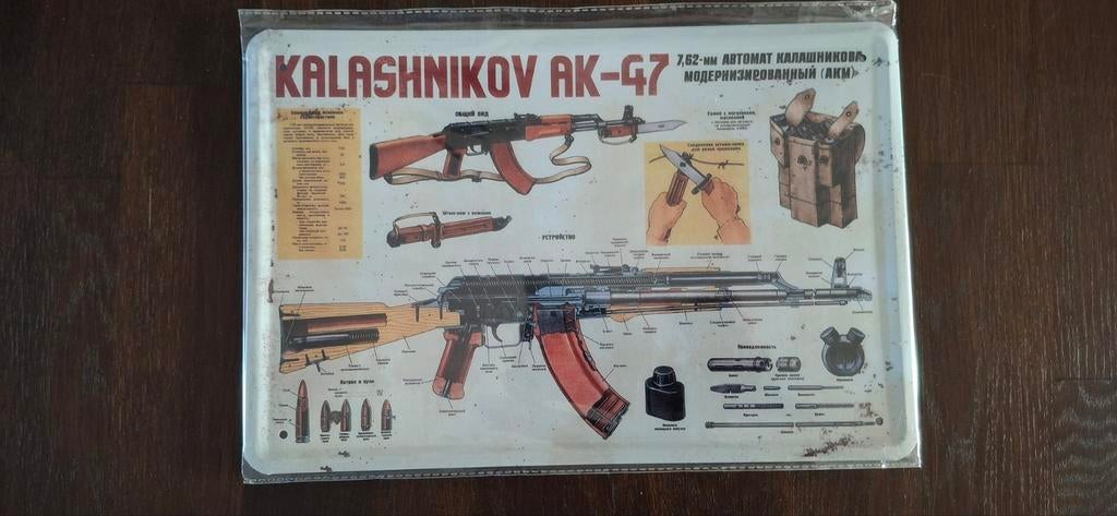 Metalen reclame bord van de Kalasjnikov, Ophalen