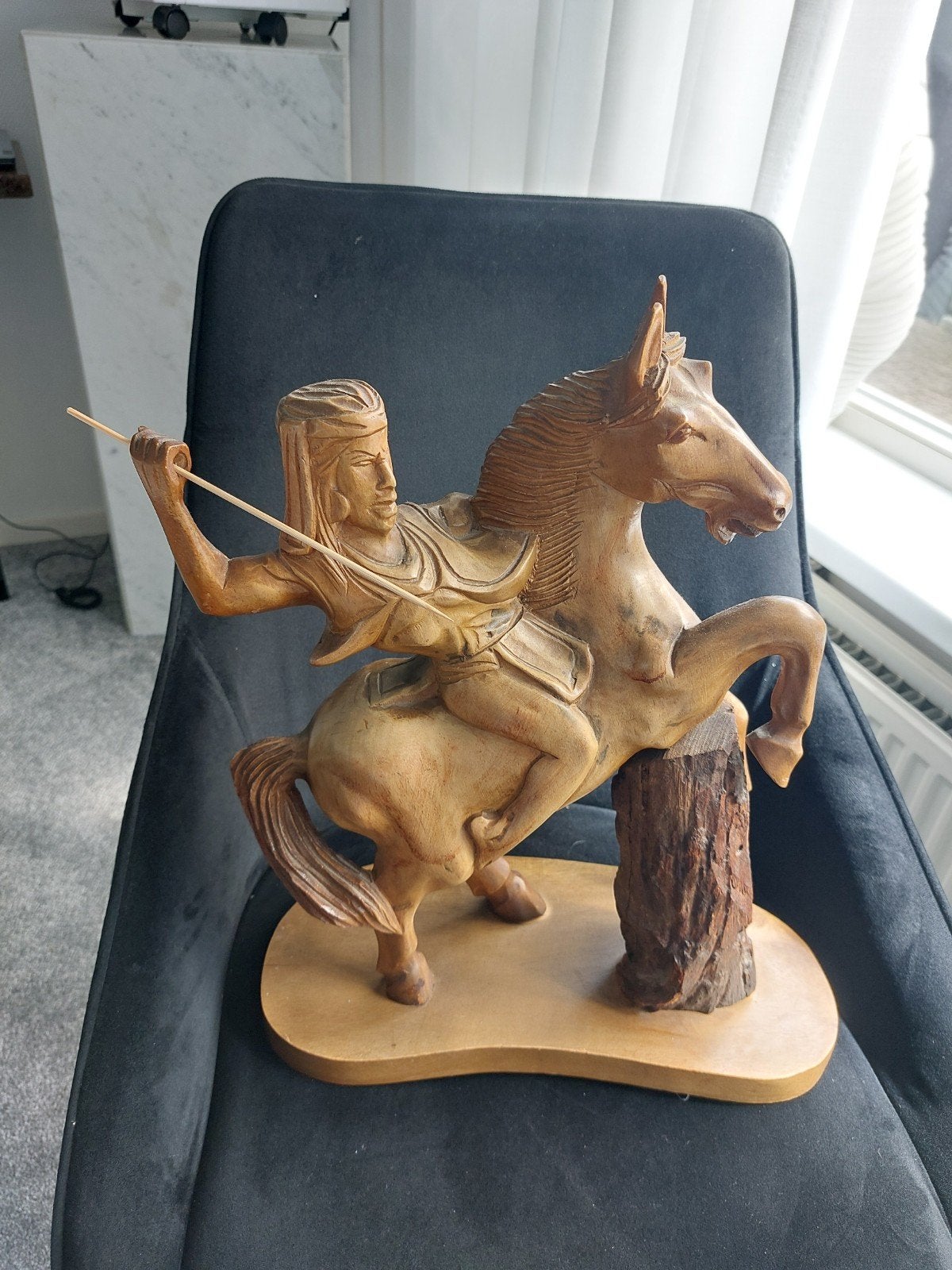 Handgesneden houten beeld: Ruiter te paard, Ophalen, 20 - 50 cm, Scène, Beeld