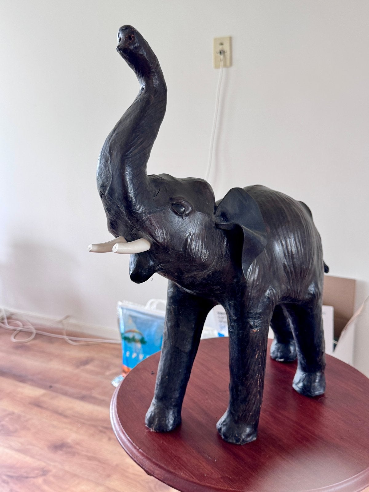 Vintage lederen olifant beeld - Jaren 60/70 geluksolifant, Ophalen of Verzenden