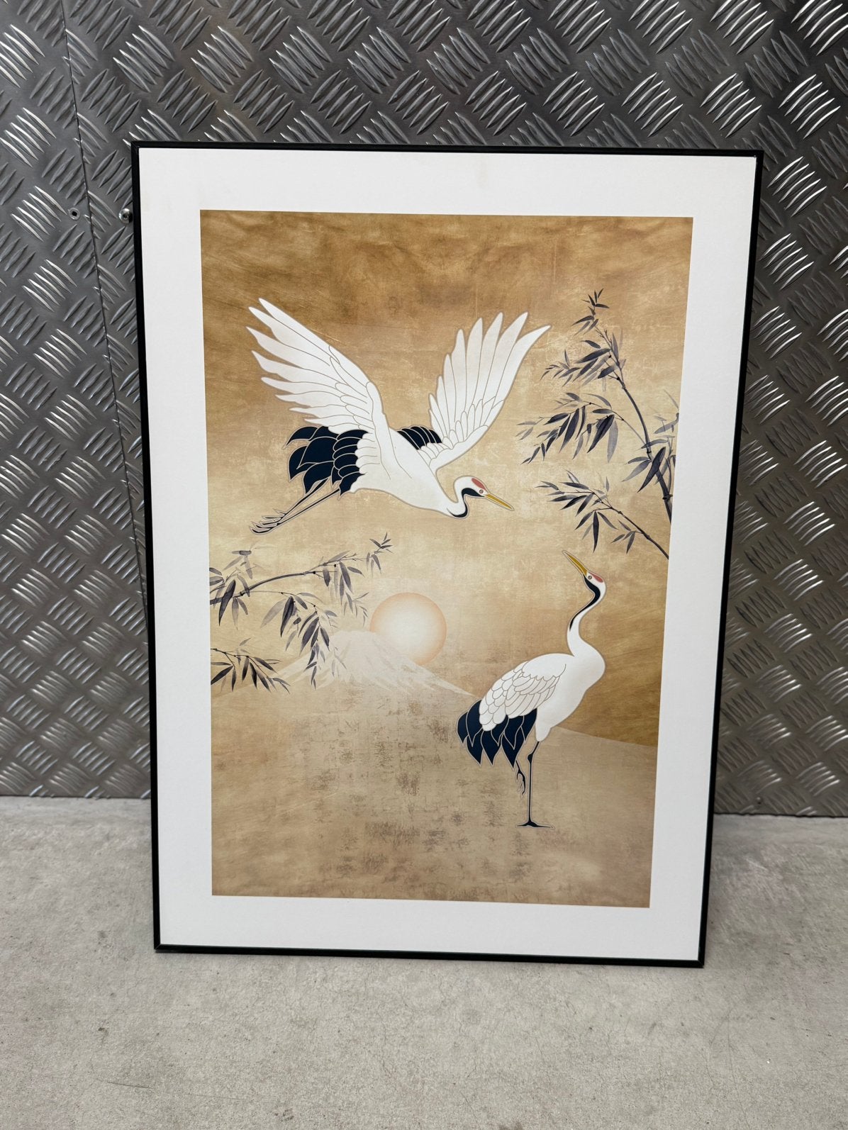 Schilderij kraanvogel, Ophalen of Verzenden, Zo goed als nieuw, Hout