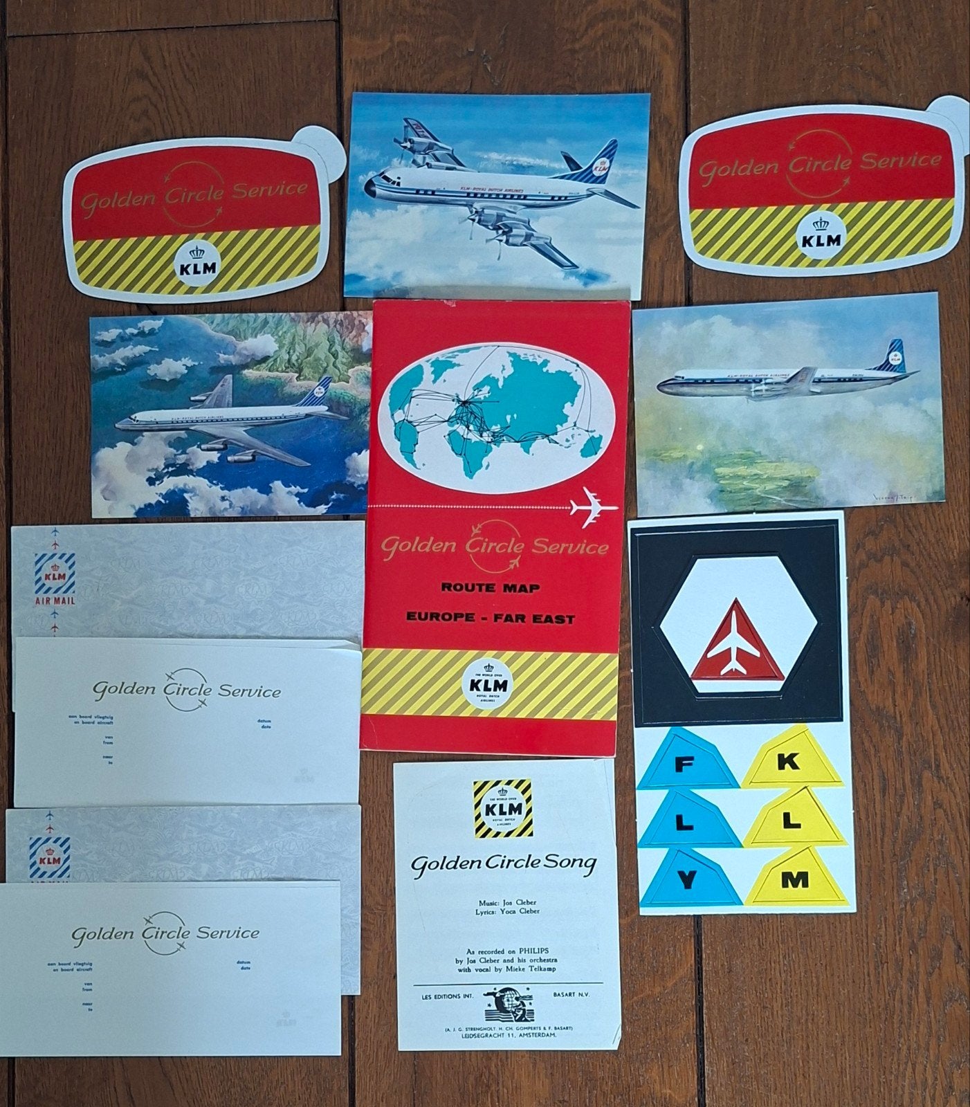 Unieke Vintage KLM ‘Golden Circle Service’ Set (1959), Ophalen of Verzenden, Zo goed als nieuw, Kaart, Foto of Prent