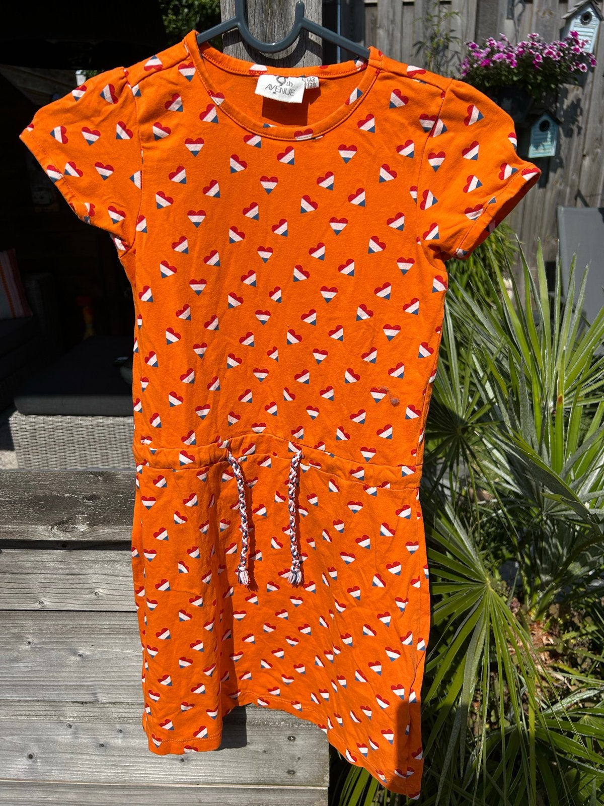 Oranje jurkje met hartjes (Nederlandse vlag) WK, Ophalen of Verzenden, Gebruikt, Meisje