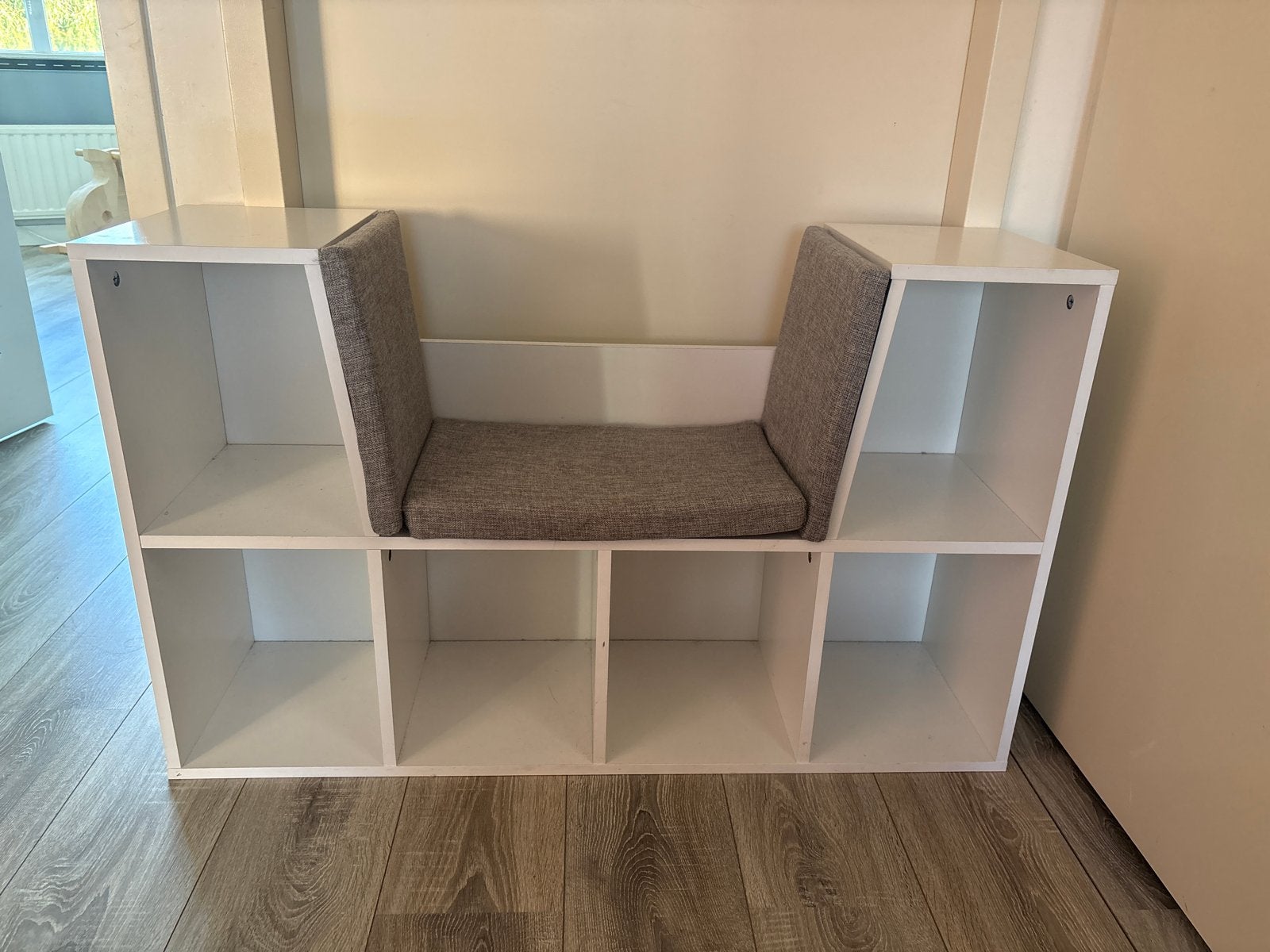 Witte kubusbank met kussens - kinder boekenkast, Ophalen