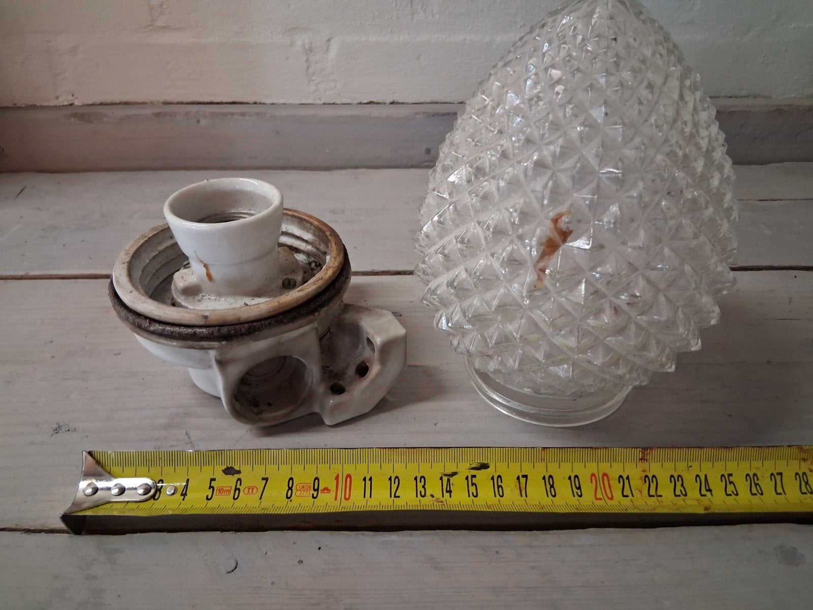 Vintage  lamp buitenlamp porselein  / glas, Antiek en Kunst, Ophalen of Verzenden