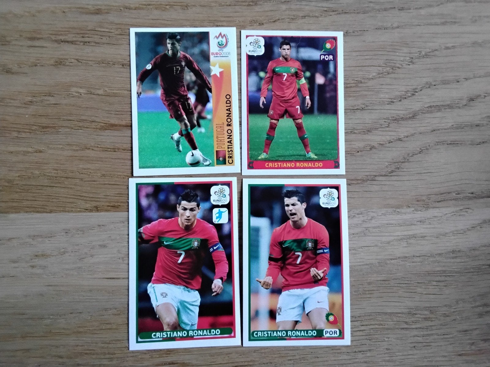 4 Panini stickers Cristiano Ronaldo Euro 2008-2012, Ophalen of Verzenden, Zo goed als nieuw, Poster, Plaatje of Sticker