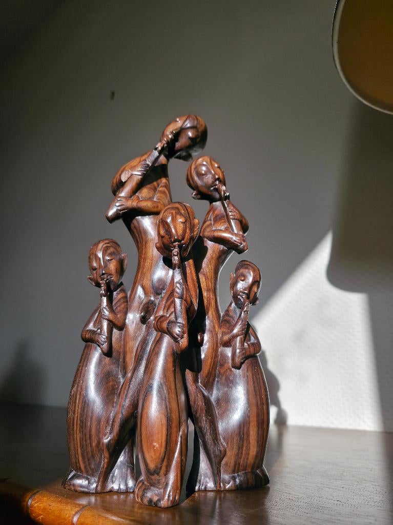 Handgesneden houten beeld – muzikanten – uniek, Antiek en Kunst, Kunst | Beelden en Houtsnijwerken, Handgemaakt, Ophalen of Verzenden