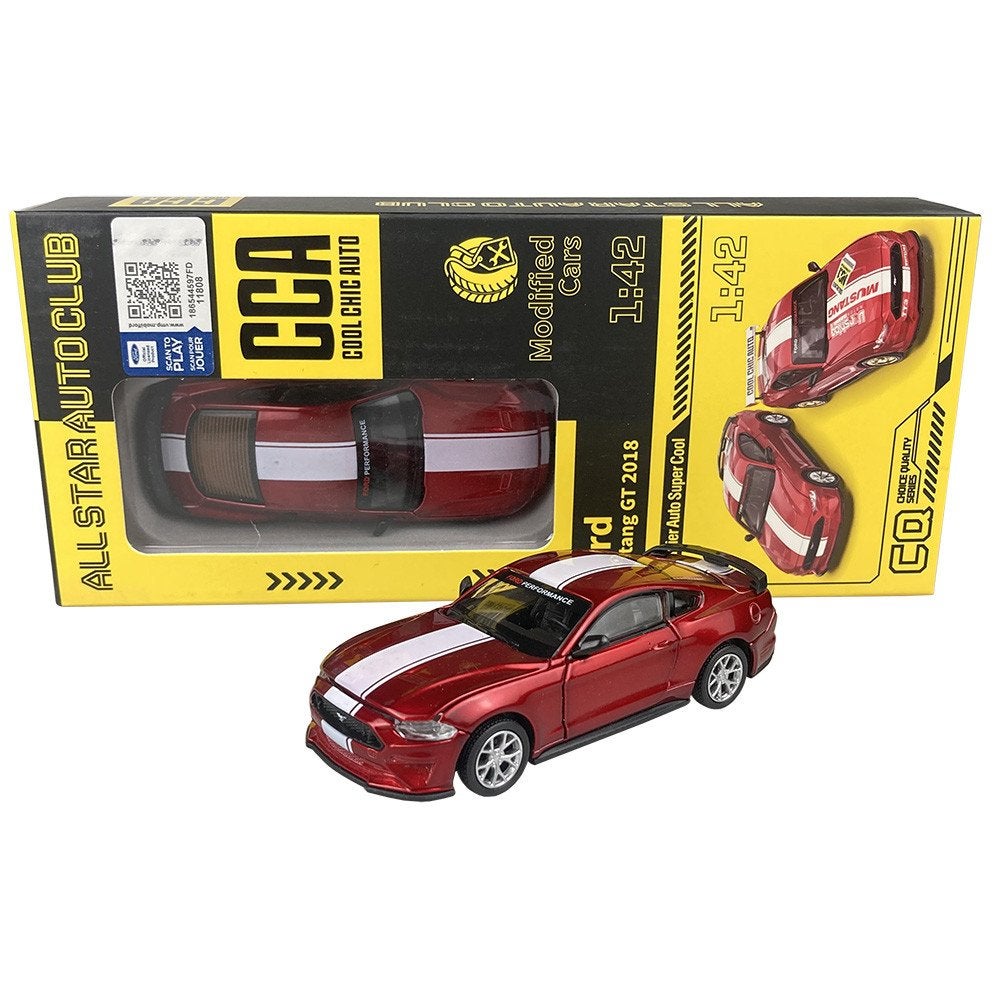 Ford Mustang GT 2018 modelauto's (rood en geel) 1:42, Ophalen of Verzenden, Nieuw, Auto, Overige merken