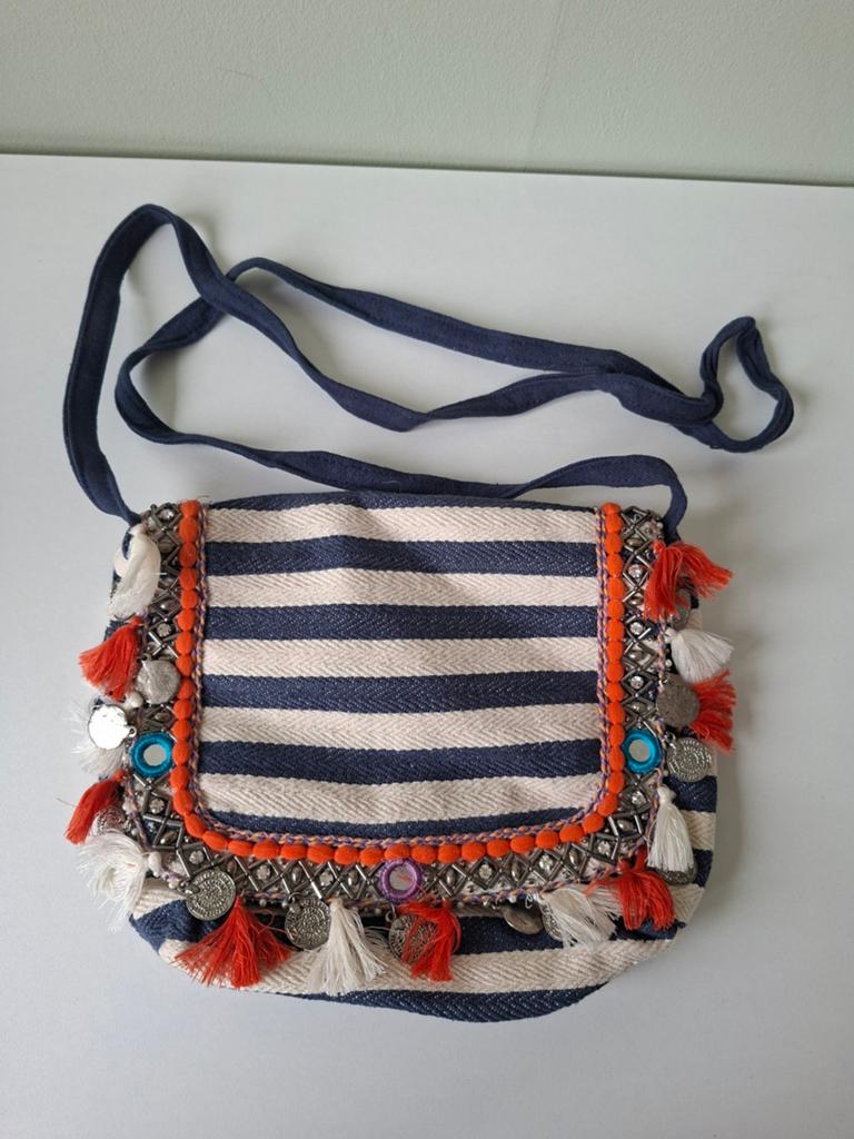 Boho stijl schoudertasje, Sieraden, Tassen en Uiterlijk, Tassen | Damestassen, Ophalen of Verzenden, Zo goed als nieuw, Blauw