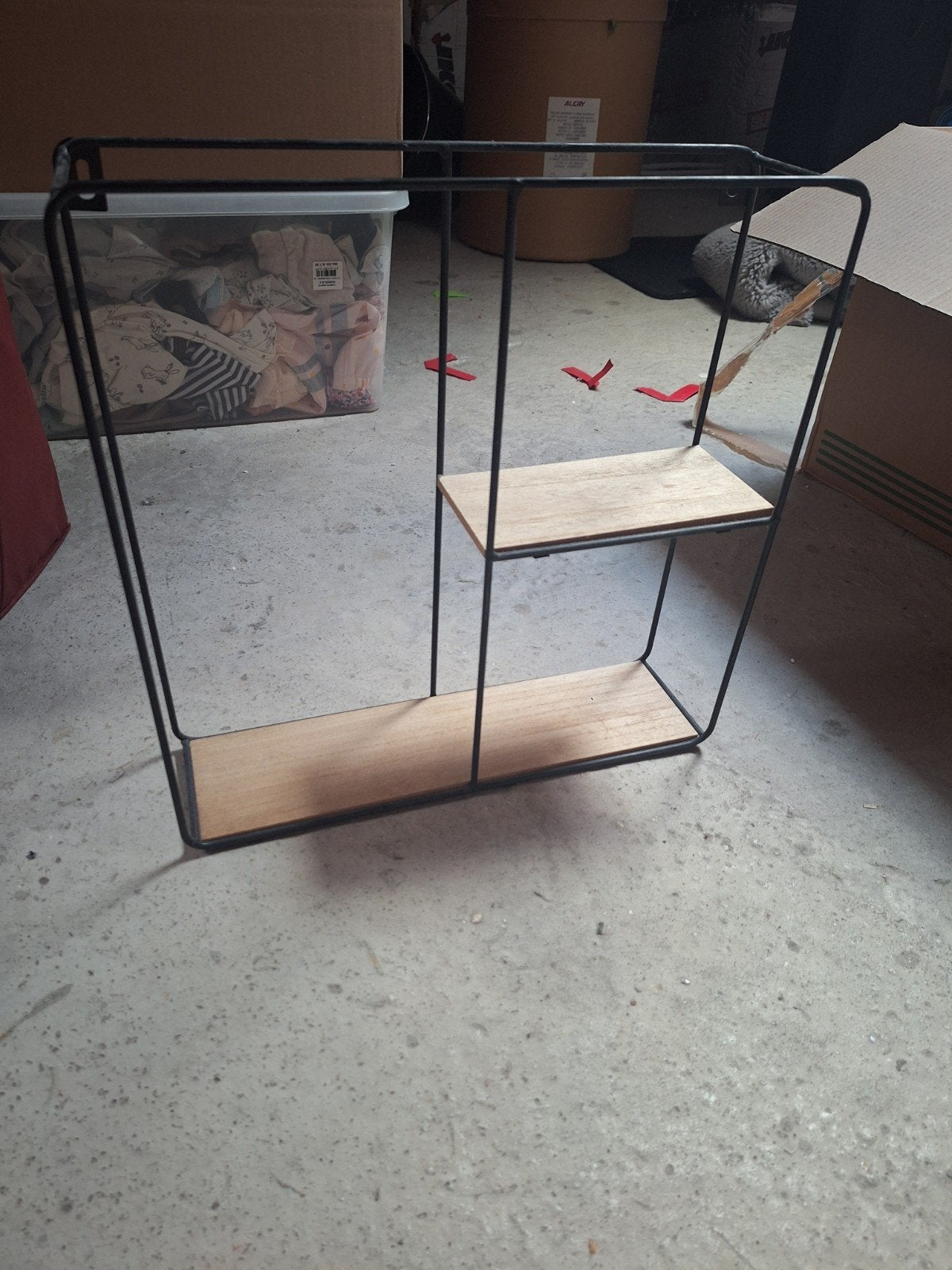 Modern wandrek zwart metaal met houten planken, Huis en Inrichting, Ophalen, Gebruikt