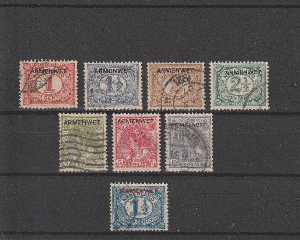 Nederland 1913, NVPH D1 t/m D8, Armenwet, Gestempeld., Postzegels en Munten, Ophalen of Verzenden, T/m 1940, Gestempeld
