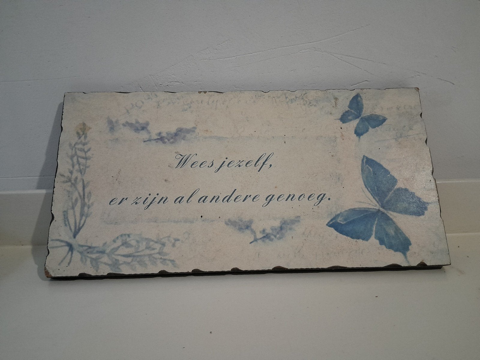 Decoratief houten hangbordje met tekst en vlinders, Gebruikt, Hout, Meerkleurig, Ophalen of Verzenden