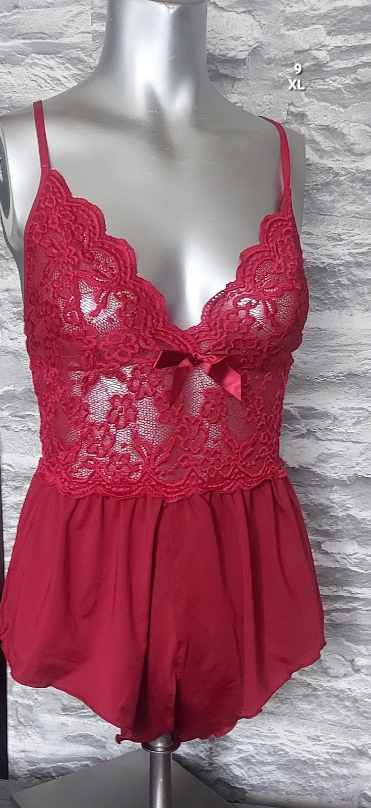 Sexy Rode kanten playsuit met open kruis, Onbekend, Ophalen of Verzenden, Rood, Nachtkleding