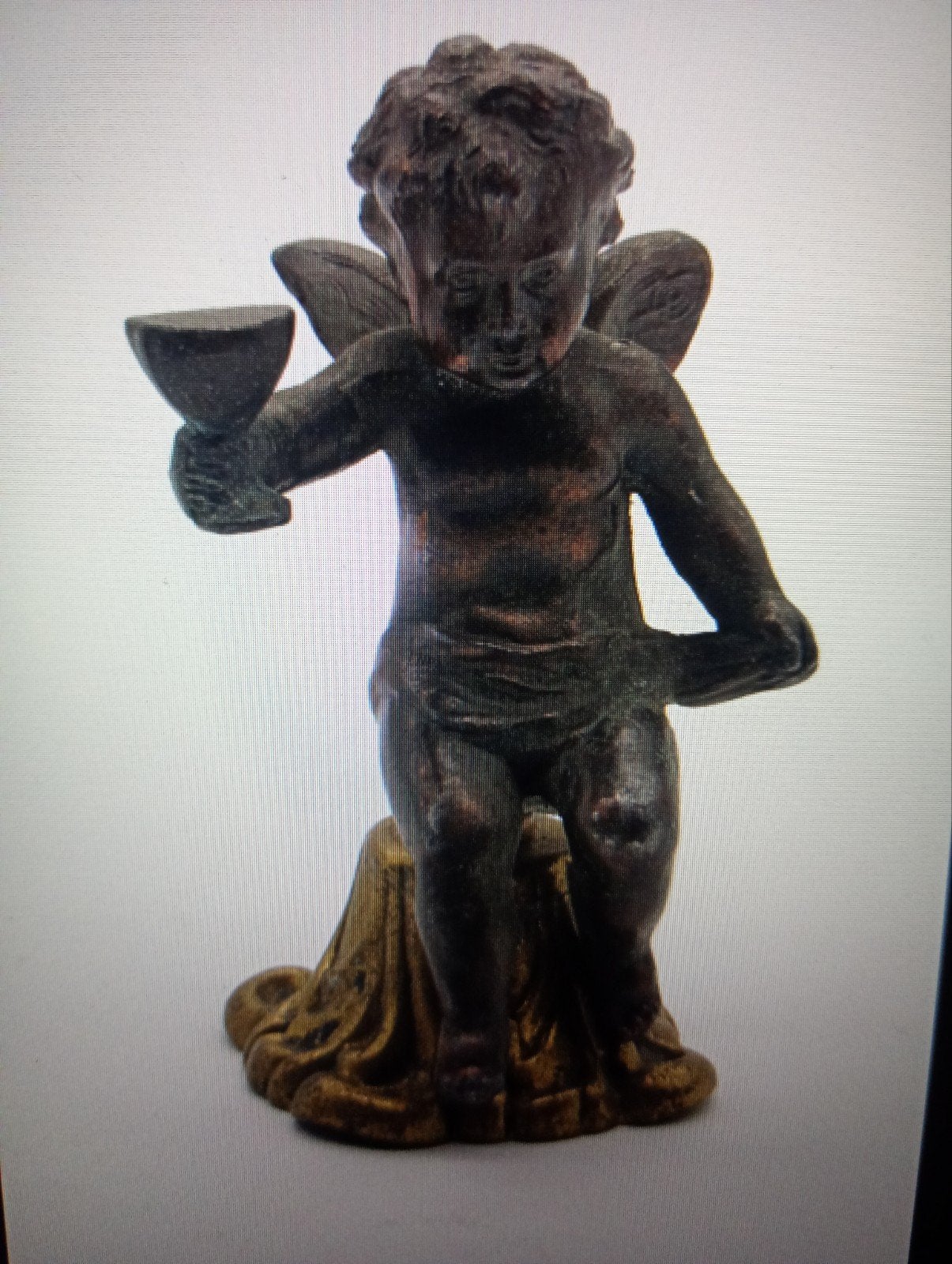 Antiek bronzen putti op koperen frame, Ophalen of Verzenden, Brons