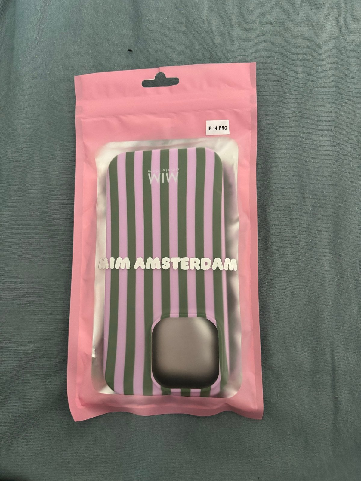 MIM Amsterdam Hoesje iPhone 14 Pro - Roze/Groen Gestreept, Kunststof, IPhone 16 Pro, Overige merken, Nieuw