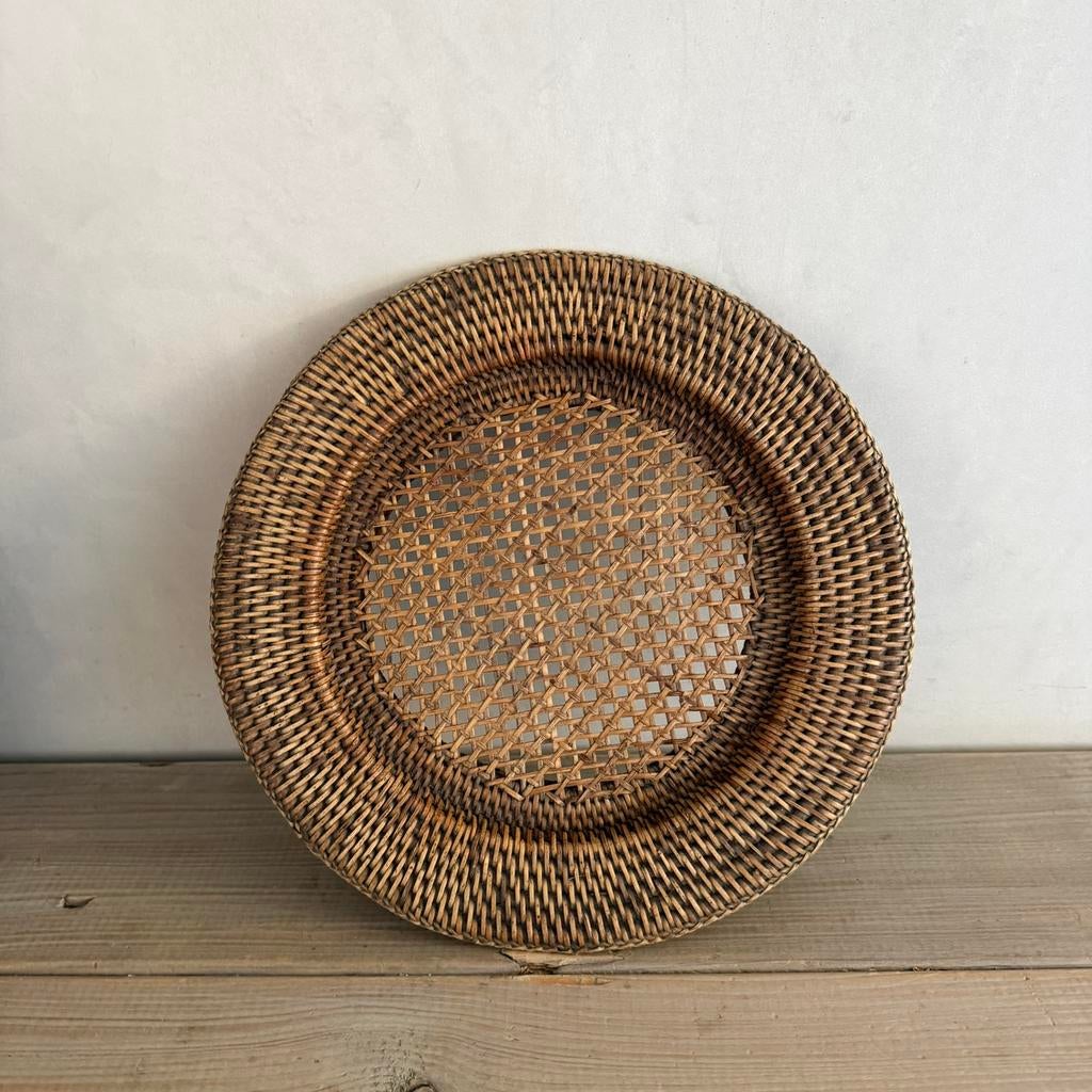 Rotan rieten webbing onderbord bord schaal 32 cm  doorsnede, Ophalen of Verzenden, Zo goed als nieuw, Bord