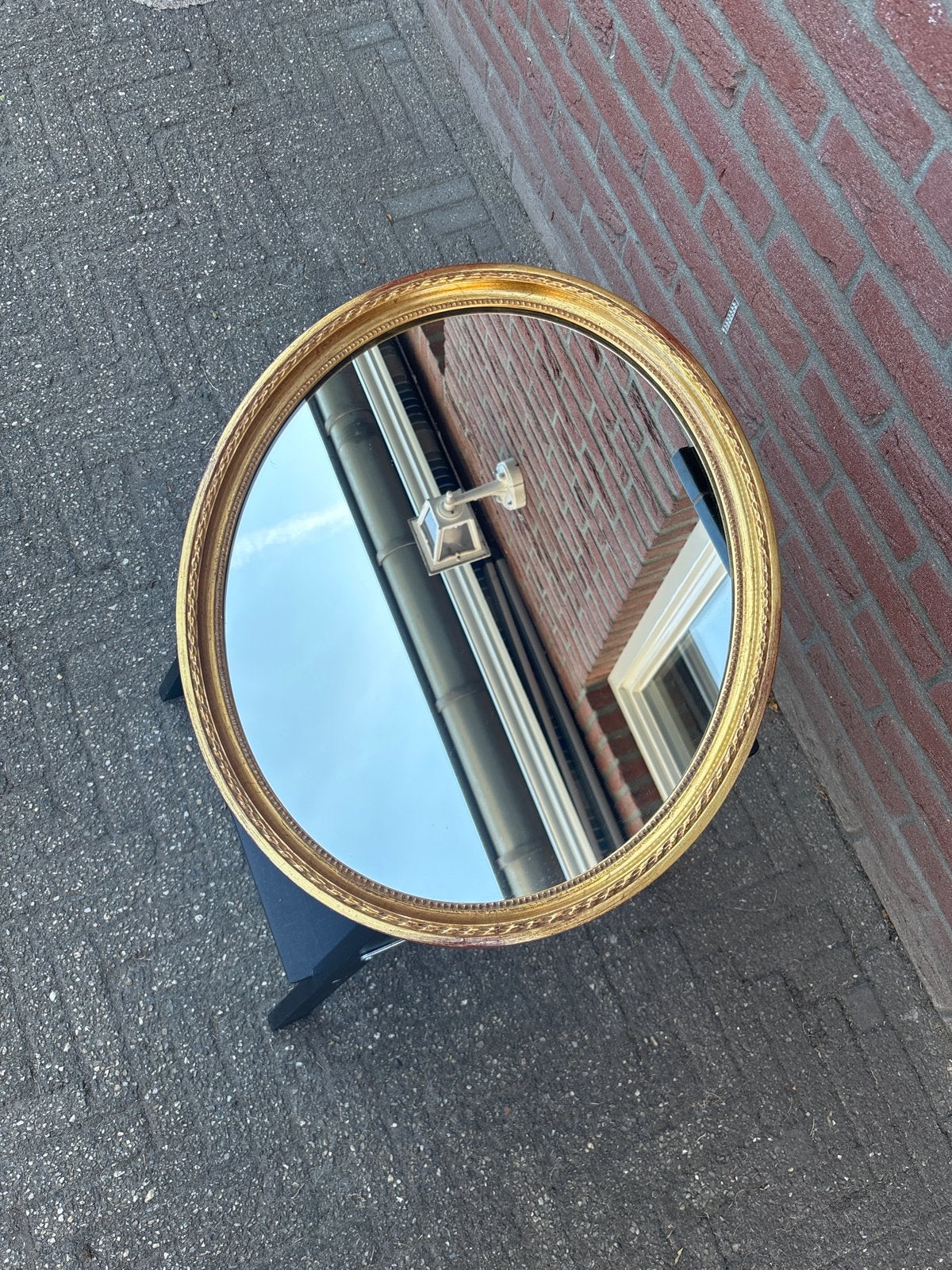 Ovale spiegel met gouden lijst, Antiek en Kunst, Ophalen, Ovaal, 50 tot 100 cm