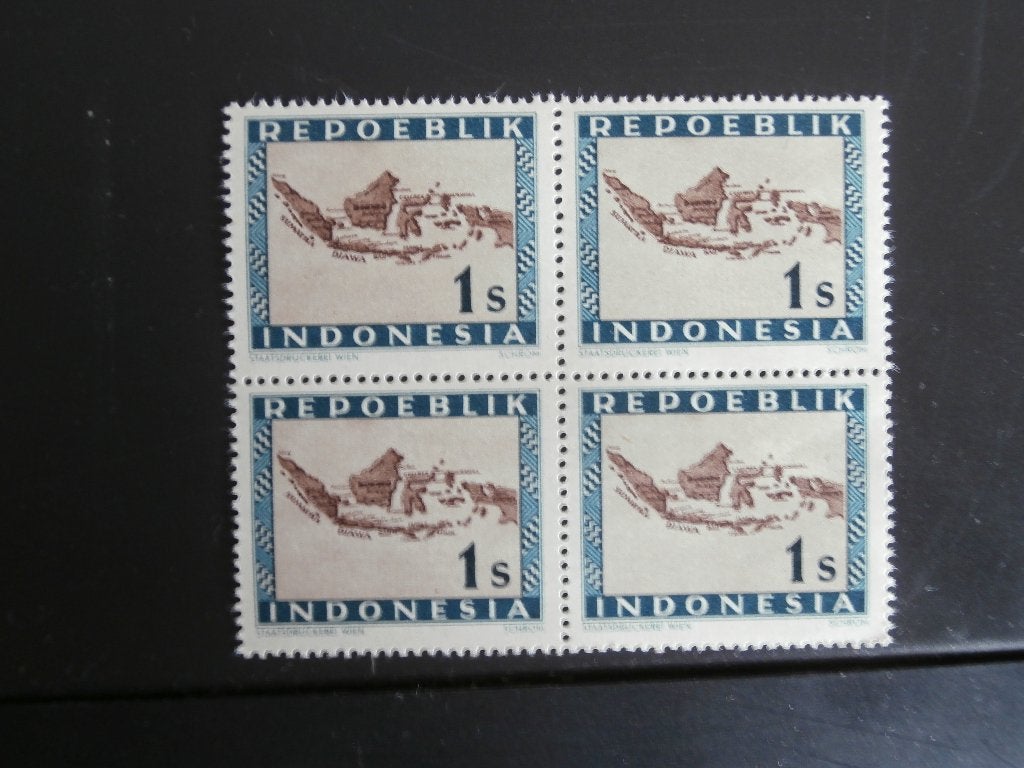 INDONESIE 1949; WEENSE DRUK LANDKAART IN BLOK VAN 4, Ophalen of Verzenden, Postfris, Zuidoost-Azië