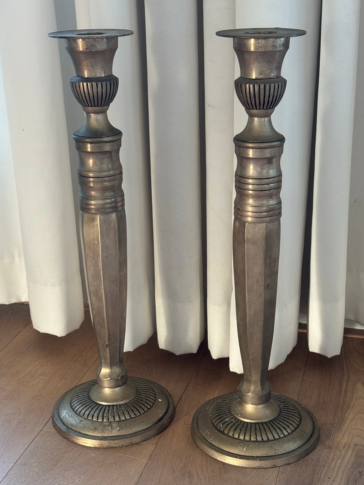 Set van 2 verzilverde koperen kandelaars, Ophalen, Koper of Brons