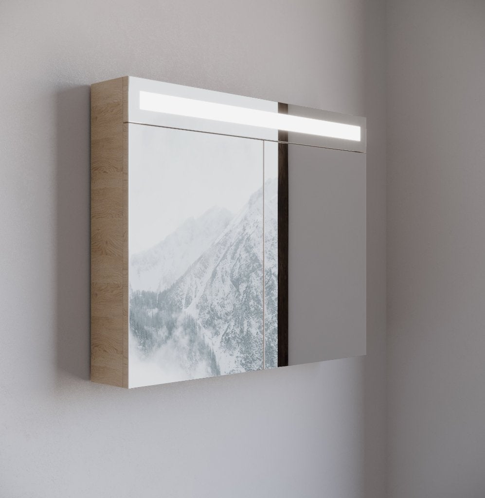 Emilia Spiegelkast Licht Eiken 85 cm LED 2 Deurs MDF, Ophalen, Spiegelkast, Nieuw, 50 tot 100 cm