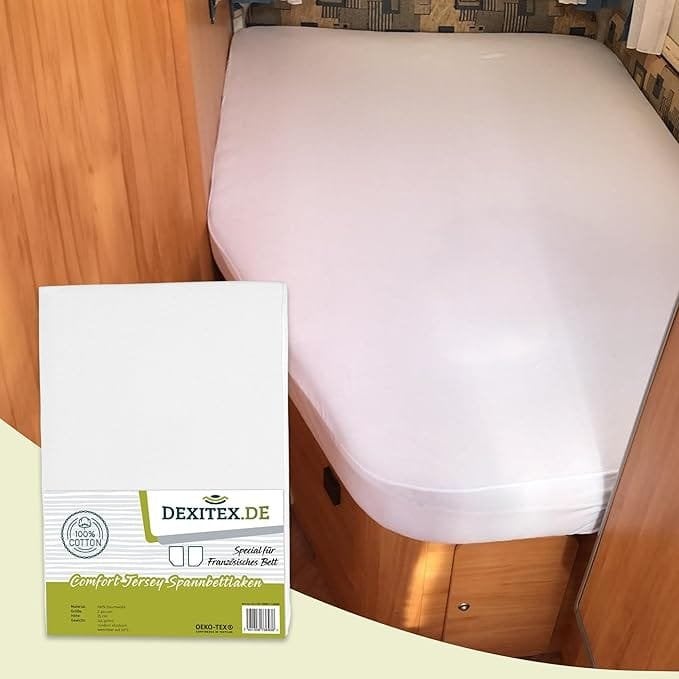 Jersey hoeslaken Frans bed wit,lichtgrijs,zand of antraciet, Caravans en Kamperen, Caravan accessoires, Dexitex.nl, Verzenden