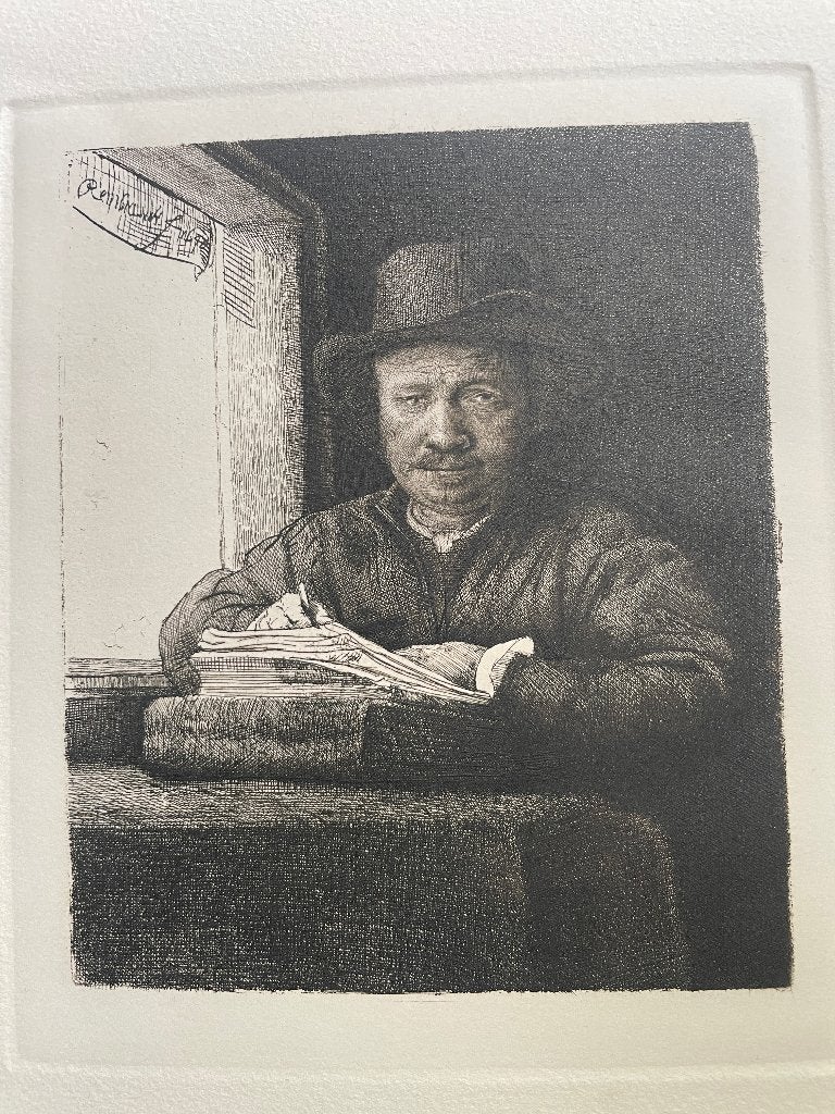 Rembrandt / zelfportret bij het venster - P0599, Ophalen of Verzenden, Ets, 1800 - 1899