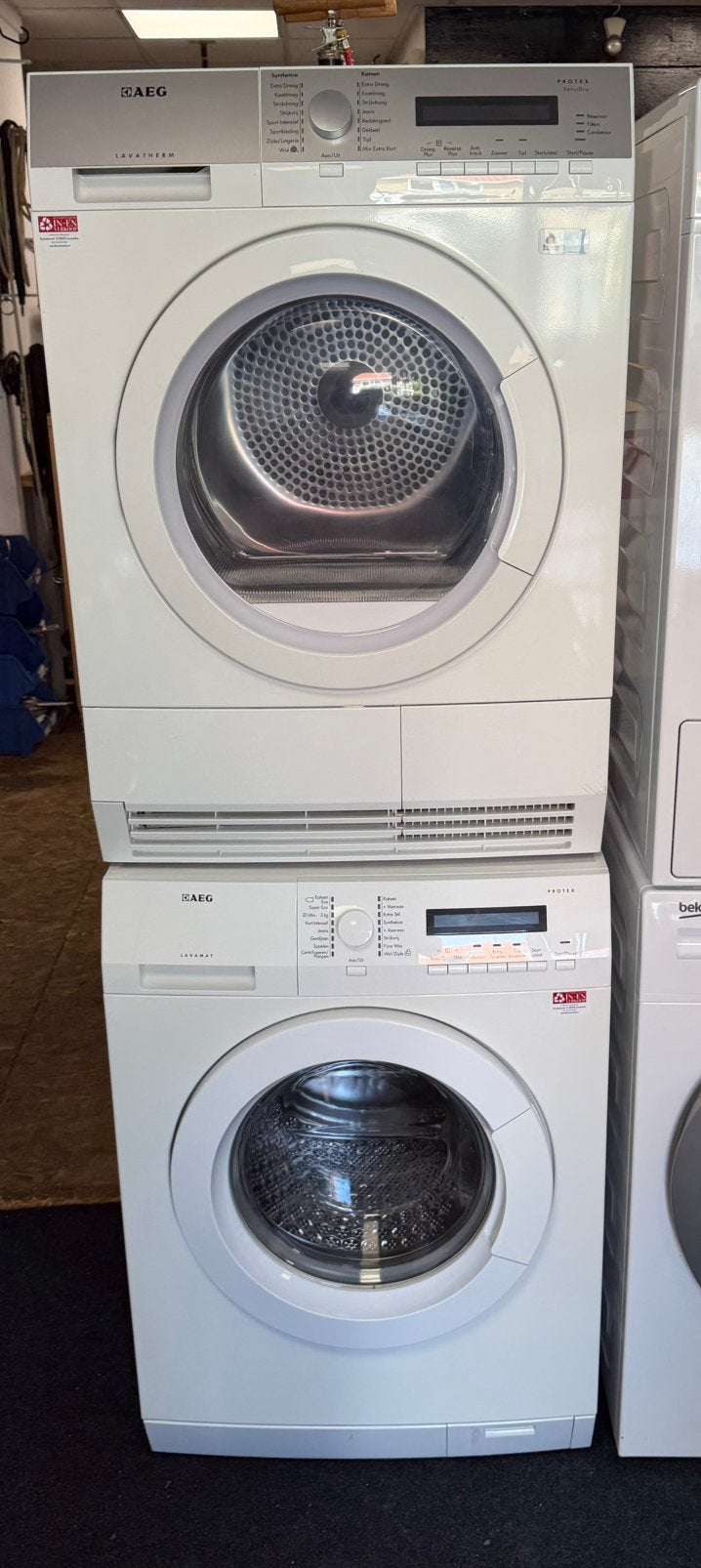 Aeg set wasmachine & warmtepompdroger incl garantie&bezorgen, Ophalen, Nulachtenvijftig.nl, Zo goed als nieuw, 85 tot 90 cm