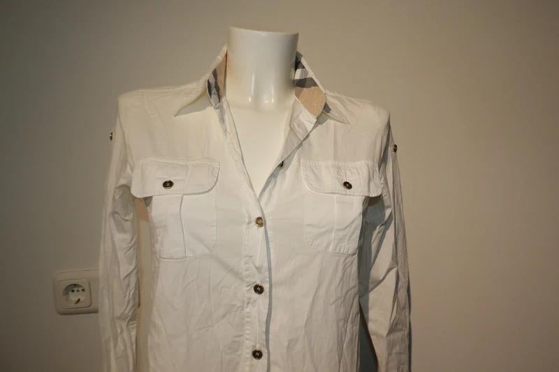 Burberry witte blouse ruit accenten kraag zakjes xs, Kleding | Dames, Verzenden, Wit, Burberry, Maat 34 (XS) of kleiner