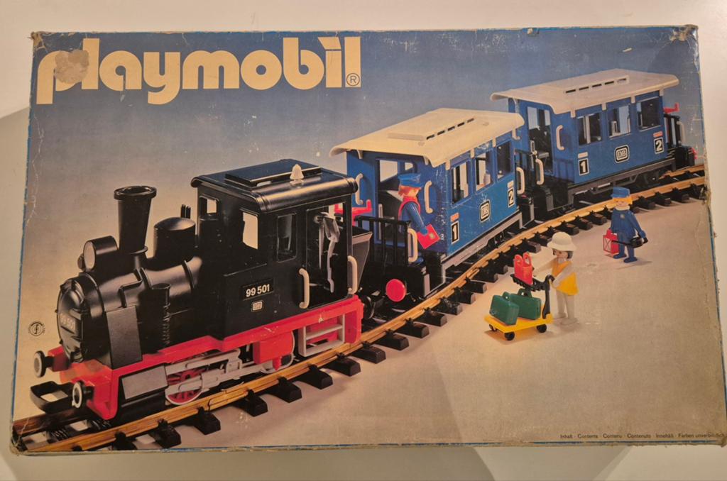 Playmobil trein 4000 en 4100 met rails en wagons (vintage), Ophalen of Verzenden, Gebruikt, Complete set