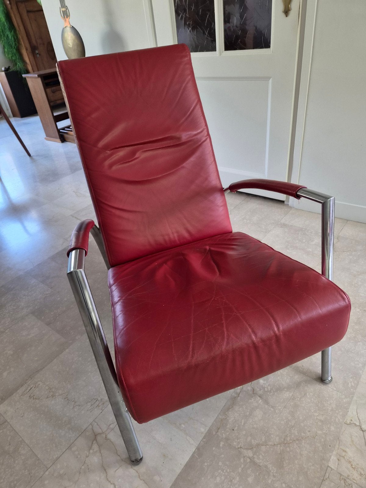 Harvink Club Fauteuil - Rode Leren Stoel, Ophalen, Gebruikt, Eén, Leer
